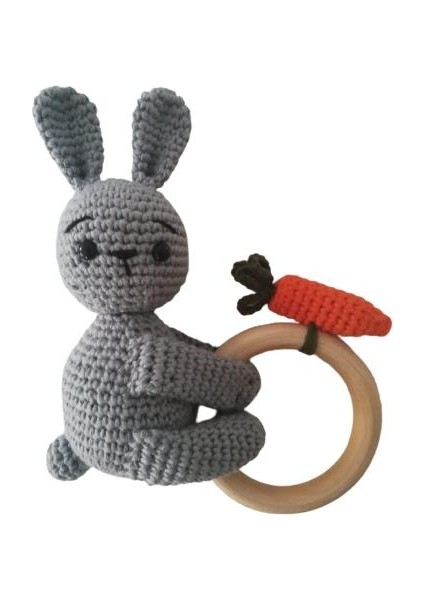 Havuçlu Tavşancık Çıngırak Amigurumi Organik Oyuncak