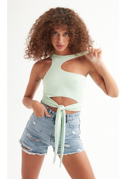 Tactel Bağlamalı Crop Bluz