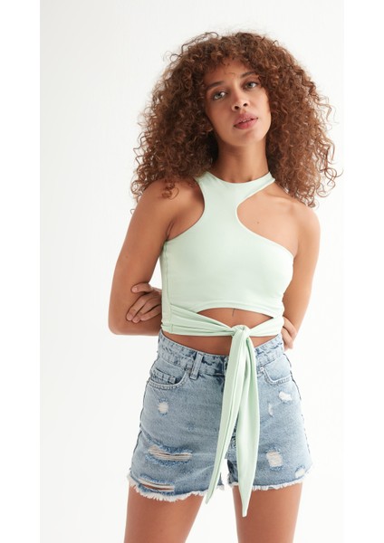 Tactel Bağlamalı Crop Bluz
