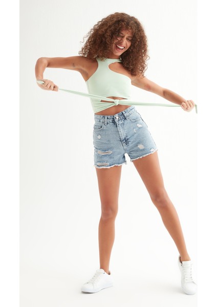 Tactel Bağlamalı Crop Bluz