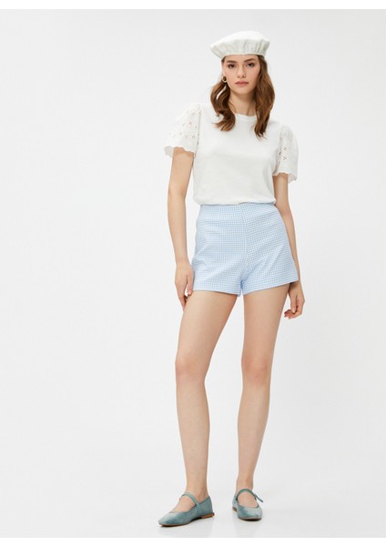 Rachel Araz x Koton Mavi - Beyaz Kadın Kısa Ekose Şort fiyatları