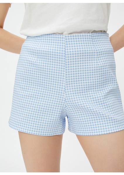 Rachel Araz x Koton Mavi - Beyaz Kadın Kısa Ekose Şort indirimleri