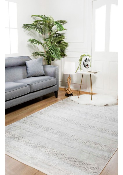 Santarem Beyaz Modern Dijital Baskı Halı