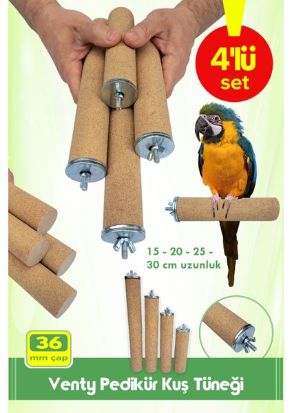 Venty 4'lü 36 mm Macaw Papağanı Tüneği, Kakadu Papağanı Tüneği, Jako, Amazon Vb.