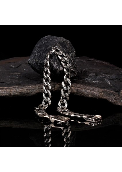 925 Ayar Gümüş Desen Motifli Erkek Bileklik