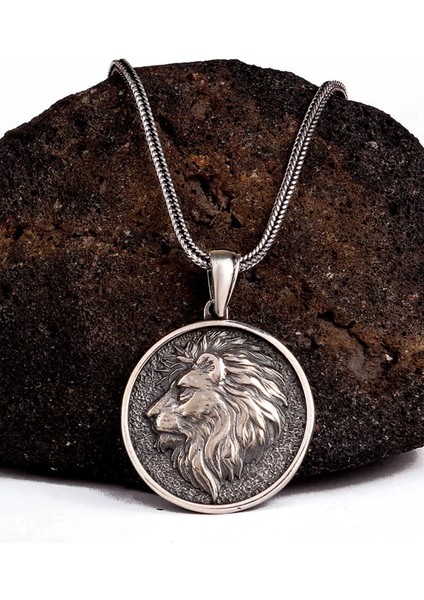 Kabartma Aslan Model 925 Ayar Gümüş Kolye - Silver fiyatları