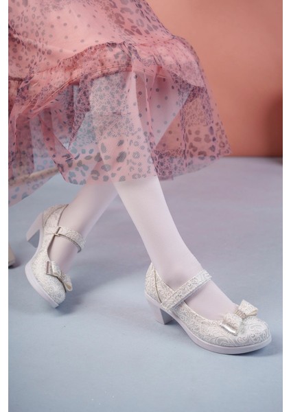 Topuklu Gri Sarmaşık Kız Çocuk Ayakkabı