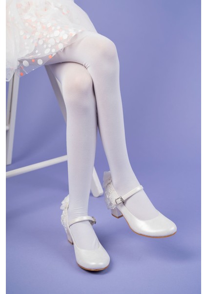 Topuklu Beyaz Rugan Kız Çocuk Ayakkabı