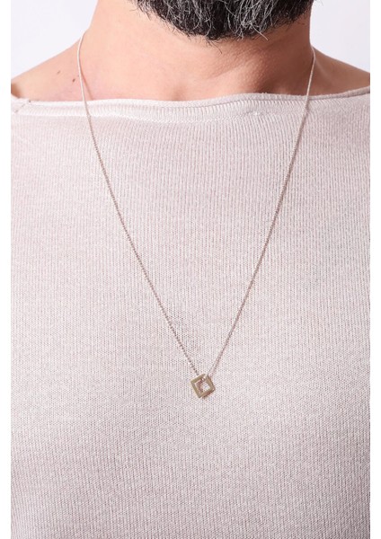 925 Ayar Gümüş Kare Erkek Kolye Silver