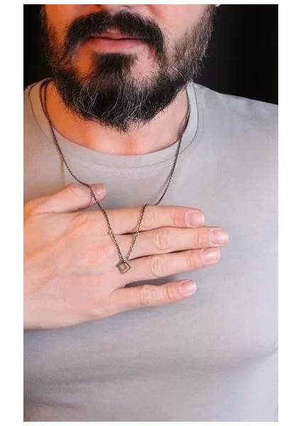 925 Ayar Gümüş Kare Erkek Kolye Silver fiyatları