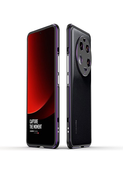 Xiaomi 13 Ultra Anti-Çizelge Anti Tele Kılıfı Pu Deri+Metal Çerçeve Kamera Lens Kapağı ile Ince Kabuk (Yurt Dışından)