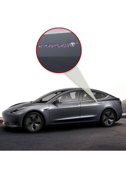 Tesla Model 3 - Model Y Için Özel Kesim Tesla Logolu Kapı Kolu Sticker Seti (4'lü Set)