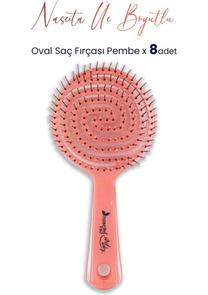 Üç Boyutlu Oval Saç Fırçası Pembe x 8 Adet