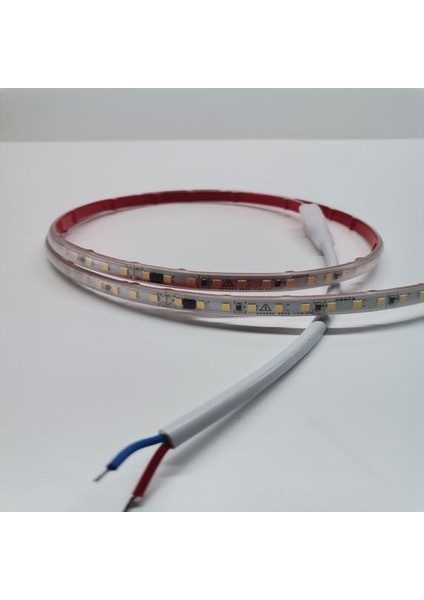 220V Silikonlu Yapışkanlı 10 cm Kesimli Hortum Şerit LED 5 Metre Günışığı+Fiş