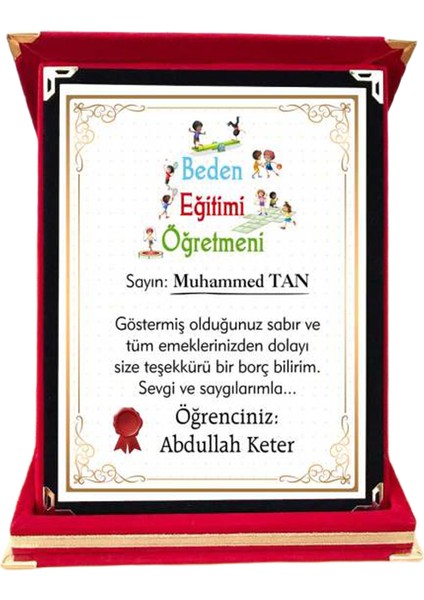 Beden Eğitimi Öğretmenine Plaket