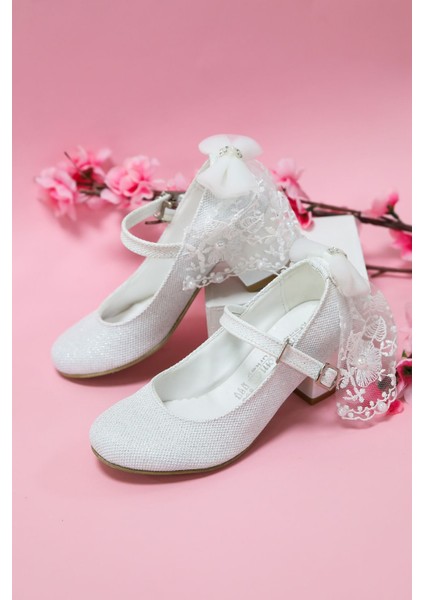 Topuklu Gümüş Simli Kız Çocuk Ayakkabı fırsatları