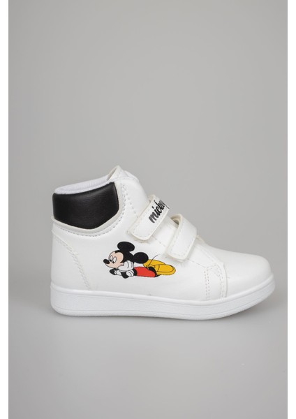 Baskılı Beyaz Garnisi Siyah Cırtlı Bot