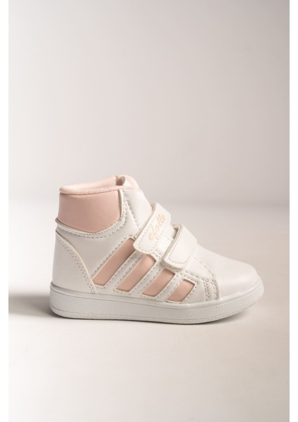 Beyaz Yanı Pudra Şeritli Tabanı Beyaz Cırtlı Bot