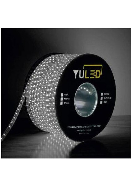 220V Silikonlu Yapışkanlı 10 cm Kesimli Hortum Şerit LED 10 Metre Beyaz+Güç Fişi