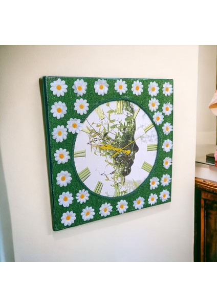 Yapay Çimli Papatyalı Ahşap 3D Doğa Duvar Saati 40*40 cm fiyatları