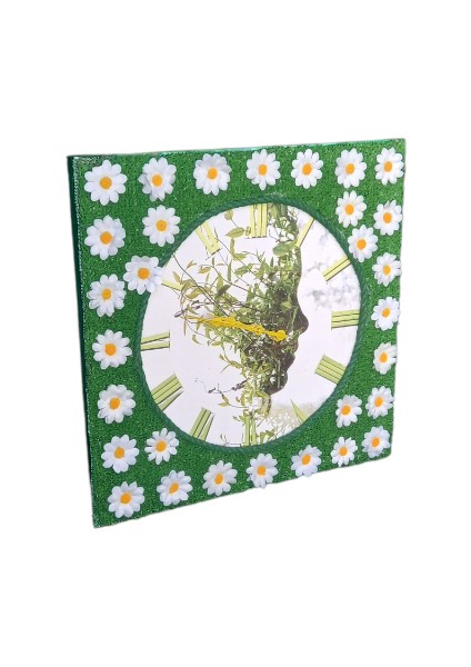 Yapay Çimli Papatyalı Ahşap 3D Doğa Duvar Saati 40*40 cm fırsatları