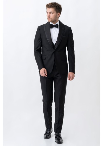 Ecatepec D113 Slim Fit Şal Yaka Damatlık Takım Elbise Siyah