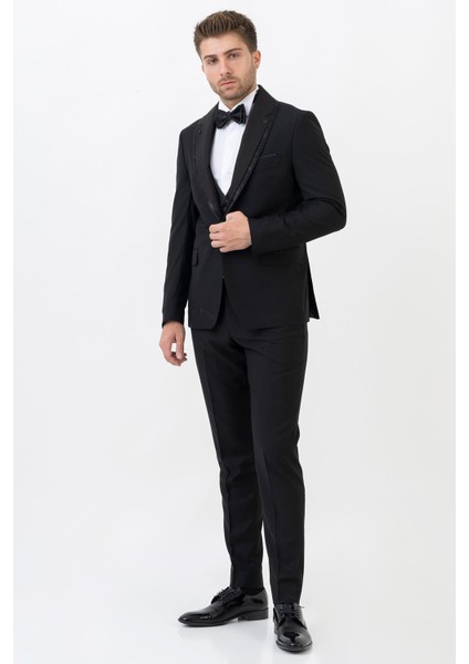 Ecatepec D113 Slim Fit Şal Yaka Damatlık Takım Elbise Siyah fiyatları