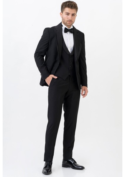 Ecatepec D113 Slim Fit Şal Yaka Damatlık Takım Elbise Siyah modelleri