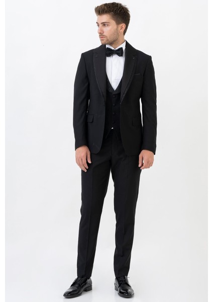 Ecatepec D113 Slim Fit Şal Yaka Damatlık Takım Elbise Siyah fırsatları