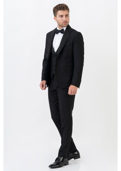 Ecatepec D113 Slim Fit Şal Yaka Damatlık Takım Elbise Siyah indirimleri