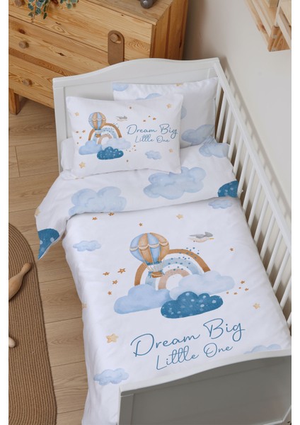 Organik Bebek Nevresim Takımı (100X150) - For Baby Serisi - Mavi Bulutlar ve Balon