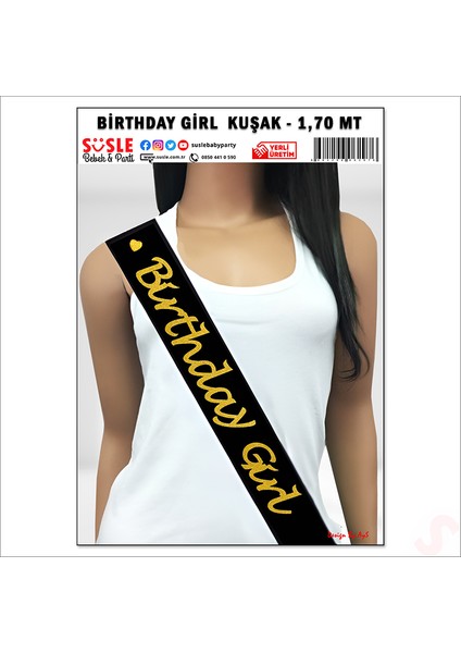 Birthday Girl Siyah Kuşak, 1,70 mt - Altın fırsatları