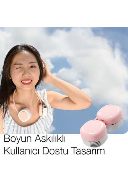 1600MAH Kulaklık Tasarımlı Askılıklı Taşınabilir 3 Kademeli Şarjlı Boyun Fanı Boyun Vantilatör Soğutucu