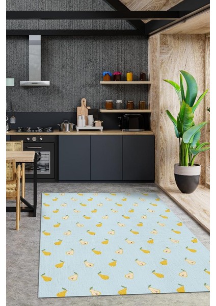 Armut Desenli Sarı Halı Minimal Salon Halısı Renkli Mutfak Halısı Tarz Oturma Odası Halı