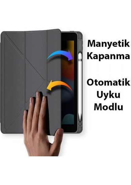 Kalem Yerli Standlı Uyku Modlu Sert Şeffaf Arka Kapak iPad 10.9 2022 Kılıf Kapaklı Tablet Kılıfı