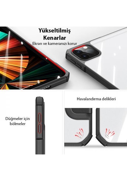 Uyku Modlu Standlı Şeffaf Arka Kapak iPad Pro 12.9 Kılıf iPad Pro 12.9 Tablet Kılıf 2022-2021-2020-2018