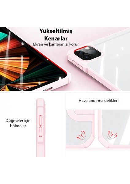 Uyku Modlu Standlı Şeffaf Arka Kapak iPad Pro 12.9 Kılıf iPad Pro 12.9 Tablet Kılıf 2022-2021-2020-2018 modelleri