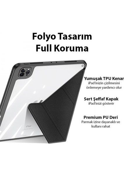 Kalem Yerli Standlı Şeffaf Arka Kapak iPad Pro 12.9 Kılıf Tablet Kılıfı Manyetik iPad Pro 12.9 2022-2021-2020-2018