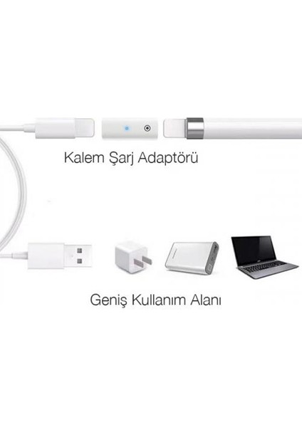 Polham Apple Pencil Kalem Şarj Adaptörü, Lightning To Lightning Çevirici Dönüştürücü, Gösterge Işıklı