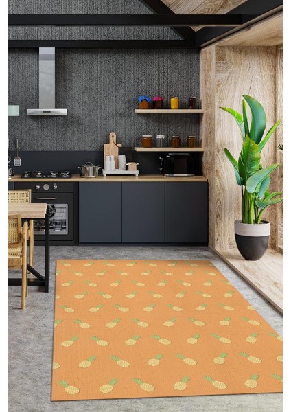 Ananas Desenli Sarı Halı Minimal Salon Halısı Renkli Mutfak Halısı Tarz Oturma Odası Halı