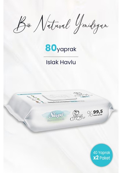 Bio Natural Yenidoğan Islak Havlu 40'lı x 2 (80 Yaprak)