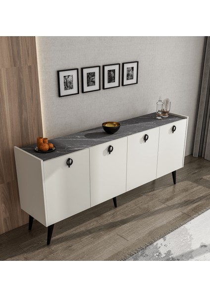 Kaya Konsol Ay Taşı(Kırık Beyaz) Mermer Desenli 180 cm Yemek Odası Ofis Salon Ünite fiyatları