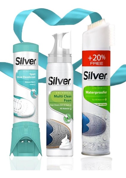 3'lü Silver Set - Su Itici Sprey 300 ml + Ayakkabı Deodorantı & Temizleme Köpüğü