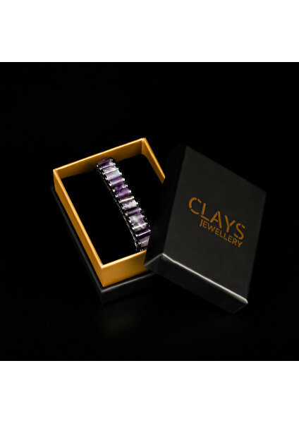 Clays Jewellery Ametist & Hematit Taşı Silindir Bileklik, Unisex / Kadın / Erkek