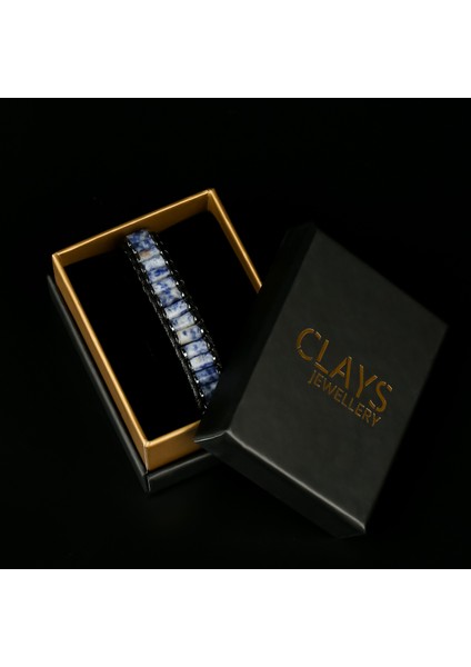 Clays Jewellery Sodalit & Hematit Taşı Silindir Bileklik, Unisex / Kadın / Erkek