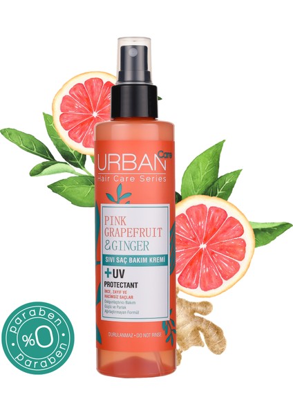 URBAN Care Pink Grapefruit&Ginger İnce Telli Saçlar Dolgunlaştırıcı Sıvı Saç Bakım Kremi-Vegan-200ML