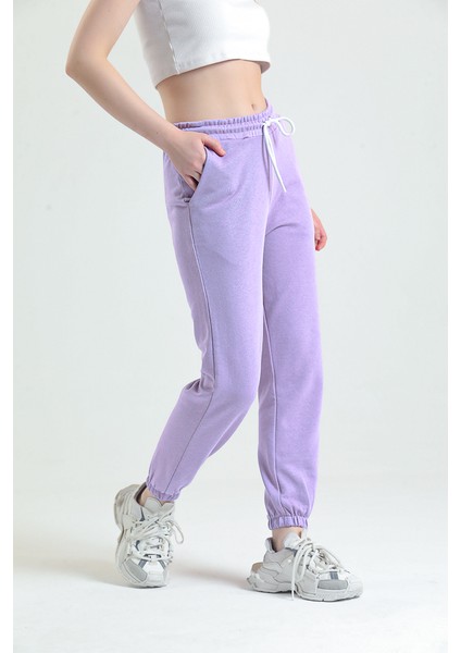 Lila Lastikli Jogger Eşofman Altı