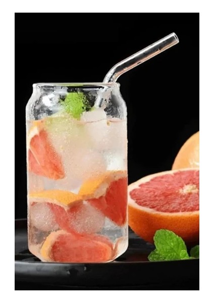 Borosilikat Cam Pipetli Meşrubat Soğuk Kahve Bardağı 420 ml 1 Adet