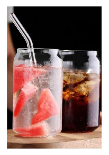 Borosilikat Cam Pipetli Meşrubat Soğuk Kahve Bardağı 420 ml 1 Adet