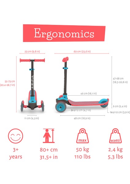Scotti - 3 Tekerlekli Scooter - Kırmızı